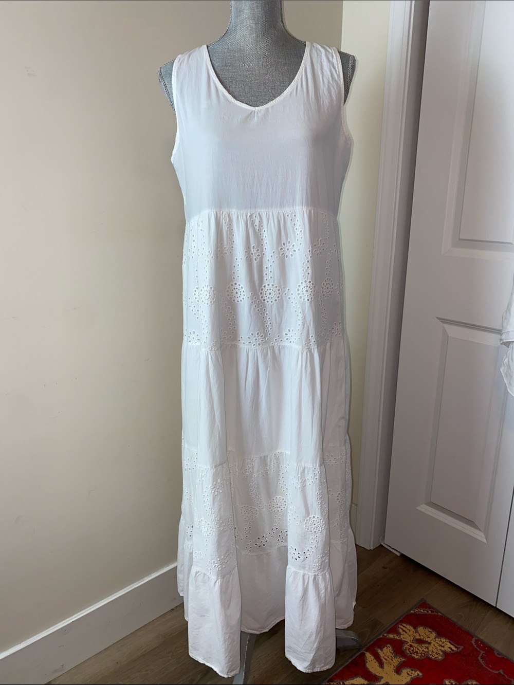 Italy White Eyelet Tiered Maxi Dress - Sleeveless Summer Maxi